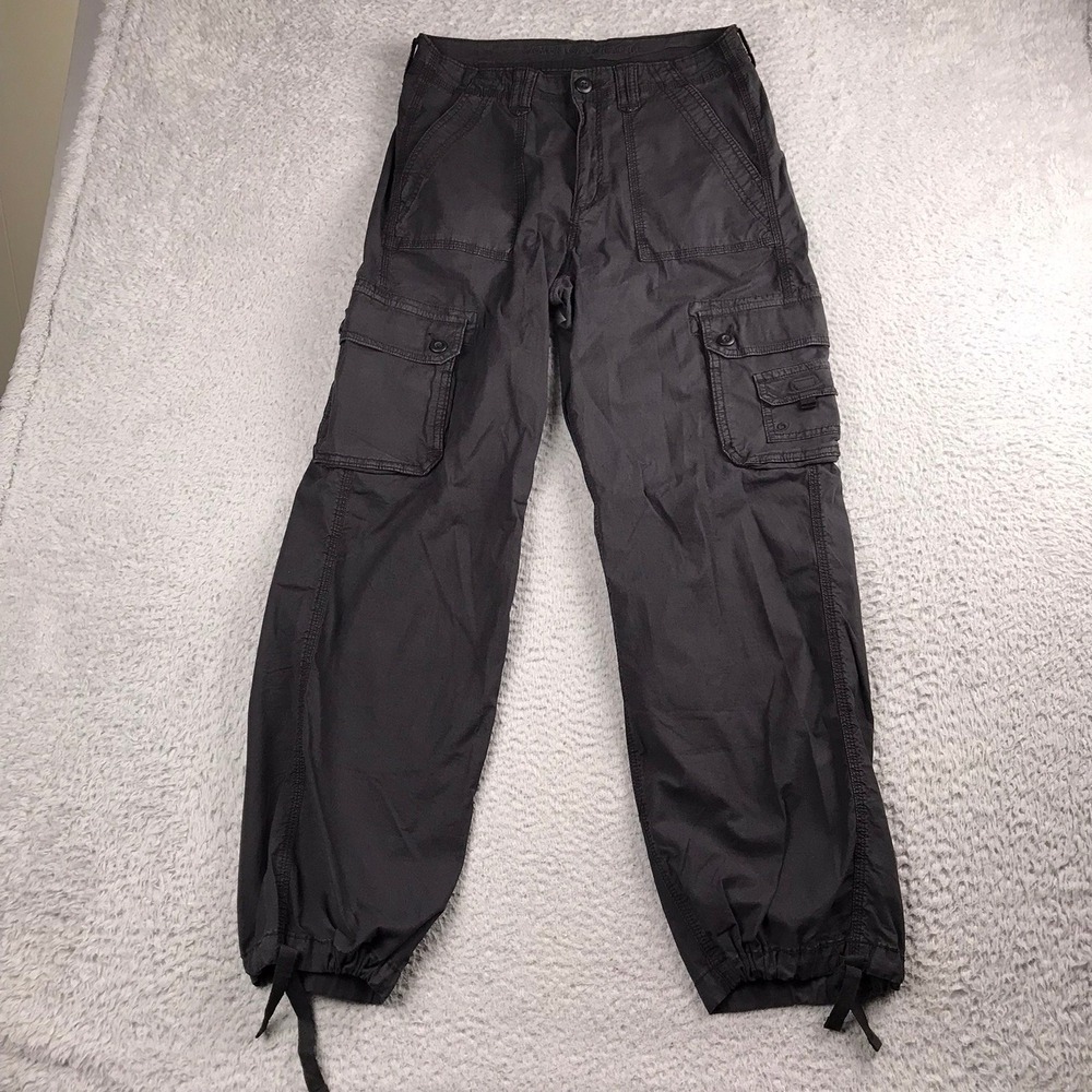 American Eagle Baggy Jogger Pants Women 8 Black Cargo Utility Drawstring Ankle